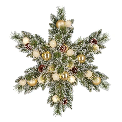 Kaprun Wreath Star Led Green Frosted Gold WW 15L Bo With Timer -60Cm