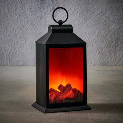 Lantern Fireplace Led Black WW BO With Timer - L15Xw12Xh27Cm