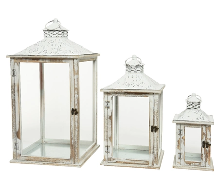 Lantern firwood embossed- vintaged washed H30cm