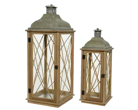 Lantern firwood w rattan w zinc roof H60cm