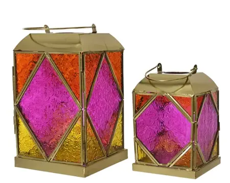 Lantern Glass L12.00-W12.00-H18.00Cm Pink