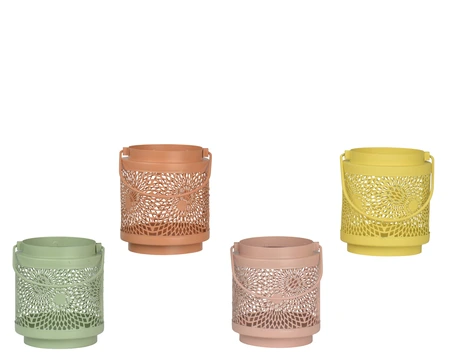 Lantern Iron Round Powder Coating Cut Our 4Col Asst. H.11Cm