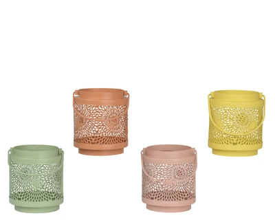 Lantern Iron Round Powder Coating Cut Our 4Col  Asst. H.11Cm