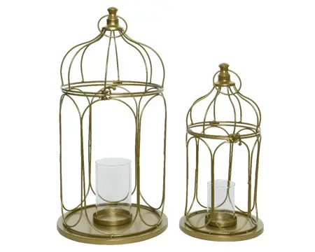 Lantern iron w glass tube Gold H42cm