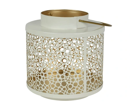 Lantern Iron With Enamel White/Gold L.19Cm X W.11Cm X H.20Cm