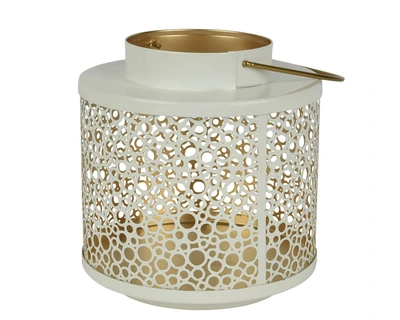 Lantern Iron With Enamel White/Gold L.19Cm X W.11Cm X H.20Cm