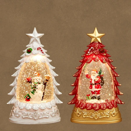 Lantern Santa Snowman Silver Red 2 Asst. Led BO With Timer L9Xw5.5Xh15Cm