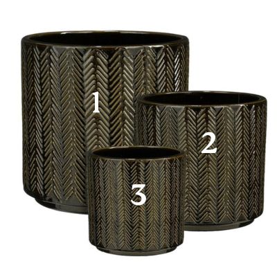 Lariano Pot Round Black Fishbone - H23Xd23Cm