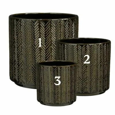 Lariano Pot Round Black Fishbone - H34Xd34Cm