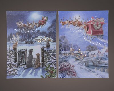 Led Canvas Santa In Sleigh Steady Bo Indoor 2Ass H28.00Cm-3L WW/CW