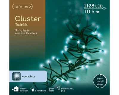 LED Cluster Lights White 8 Function Twinkle Effect Outdoor 1128LED L1000Cm - image 1