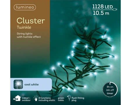 LED Cluster Lights White 8 Function Twinkle Effect Outdoor 1128LED L1000Cm - image 2