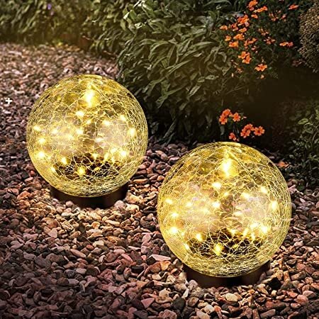 Led Solar Crackled Glass Ball Dia19X19Cm-20L Warm White