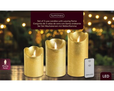 Led Waving Candle Wax Bo Indoor Dia7.50-H15.00Cm-1L Gold/Warm White