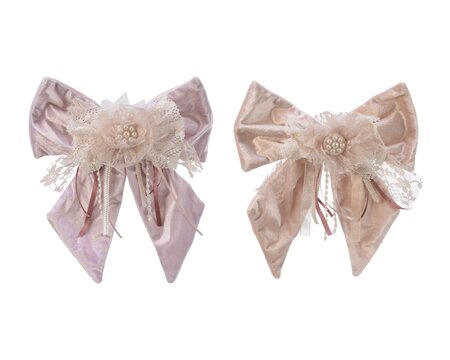 LVR Bow Polyester Bow Lace-Bead- Ribbon On Clip 2Col Ass Assorted