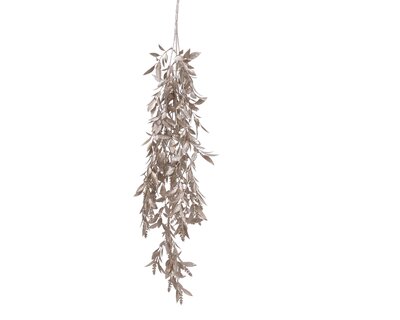 LVR Bush With Handle Plastic Glitter Leaves Champagne
