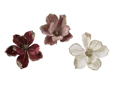 LVR Flower On Clip Velvet Glitter 3Col Ass Assorted