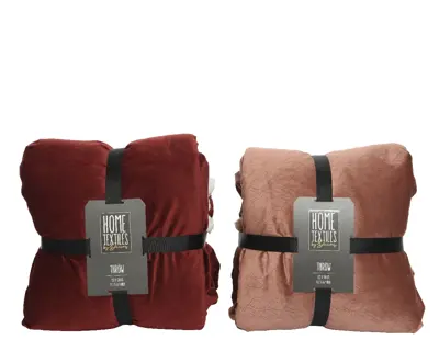 LVR Throw Velvet Rectangle Stiching Rose Embossed + Sherpa 2Col Ass