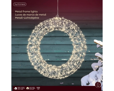 Micro LED Frame Metal Wreath  Silver/Warm White L7-W38-H38cm-500L - image 2