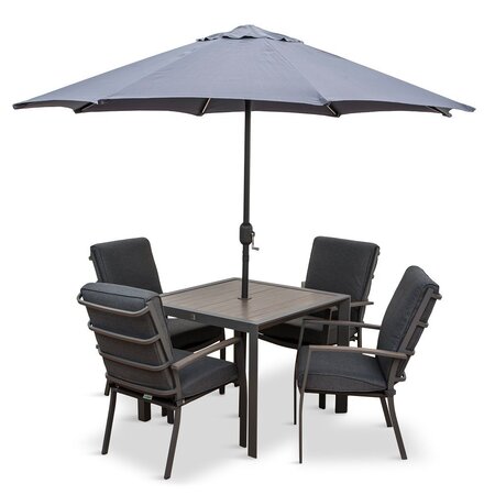 Milano 4 Seat Set with Highback Armchairs and 2.5m Parasol 2022