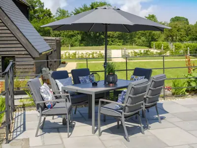 Milano 6 Seat Set with Highback Armchairs with 3.0m Parasol - image 2