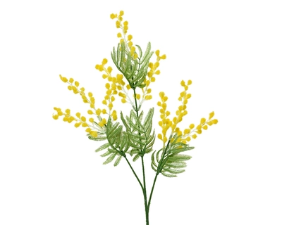 Mimosa On Stem Pe Flock W Leaf Spray H67.00cm yellow
