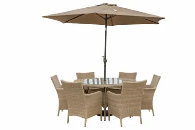 Monaco Sand 6 Seat Dining Set with Weave Lazy Susan and 3.0m Parasol - image 2