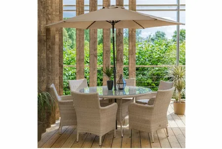 Monaco Sand 6 Seat Dining Set with Weave Lazy Susan and 3.0m Parasol - image 1