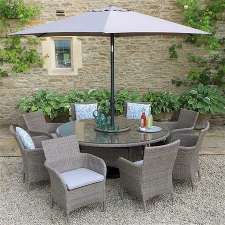 Monaco Sand 8 Seat Dining Set with Weave Lazy Susan and 3.0m Parasol - image 1