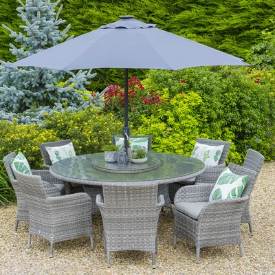 Monaco Stone 8 Seat Dining Set with Weave Lazy Susan and 3.0m Parasol - image 1