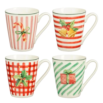 Mug Christmas Giftset Red Green Pink Yellow 4 Piece  H10Xd6Cm