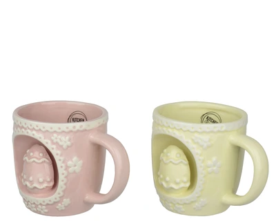 Mug Dolomite Glazed Egg 2Col  Asst. L.14Cm X W.10Cm X H.10Cm