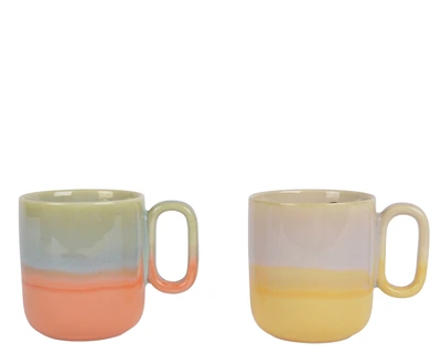 Mug Porcelain Reactive Glaze Color Ear 2Col  Asst. H.10Cm