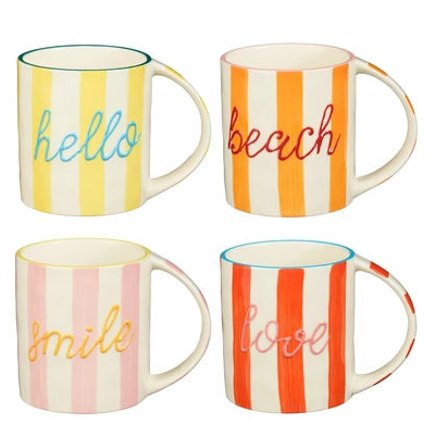 Mug Text Red Orange Pink Yellow 4 Assorted - H11Xd10Cm
