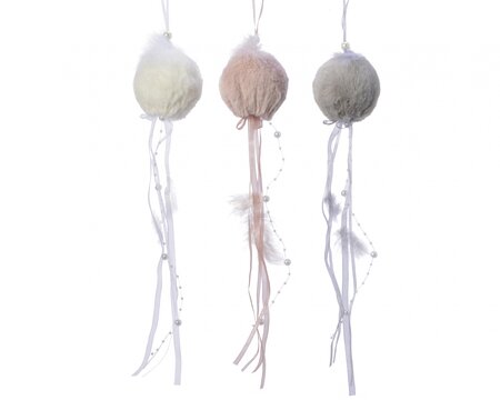 NG Pes Ball Faux Fur W Fthr 3Clas Assorted Dia8X34Cm