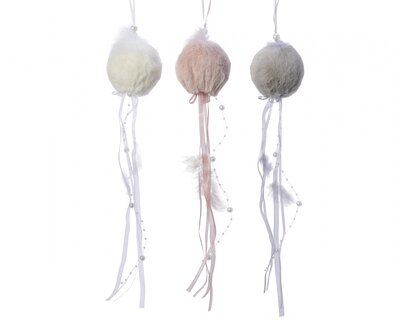 NG Pes Ball Faux Fur W Fthr 3Clas Assorted Dia8X34Cm