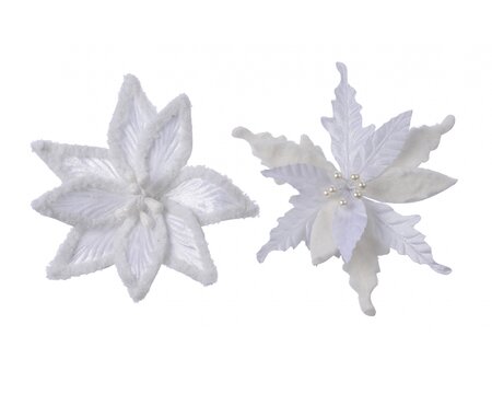 Poinsettia On Clip Velvet With Artificial Fur Winter White Dia30 - image 1