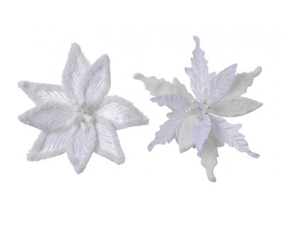 Poinsettia On Clip Velvet With Artificial Fur Winter White Dia30 - image 1