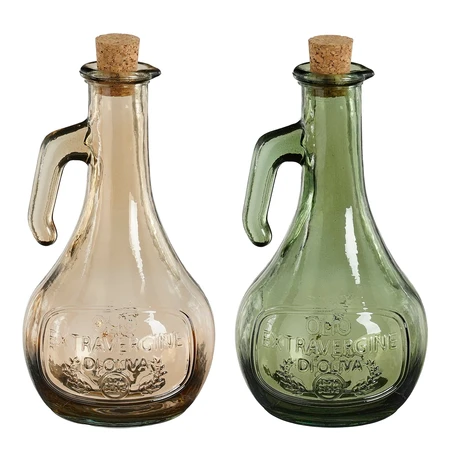 Oilbottle Recycled Glass Green Beige 2 Assorted - H20Xd11Cm - image 1