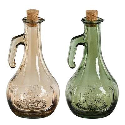 Oilbottle Recycled Glass Green Beige 2 Assorted - H20Xd11Cm - image 1