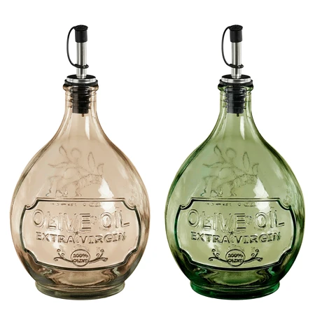 Oilbottle Recycled Glass Green Beige 2 Assorted - H24Xd12,5Cm