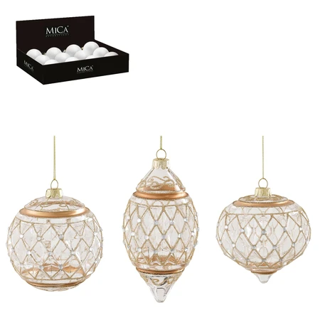 Ornament Ball Onion Drop Gold 3 Asst. 12 Pieces  - D10Cm