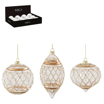 Ornament Ball Onion Drop Gold 3 Asst. 12 Pieces  - D10Cm
