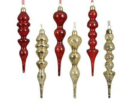 Ornament Glass Asst. Gold/Red D.4cm x H.18cm