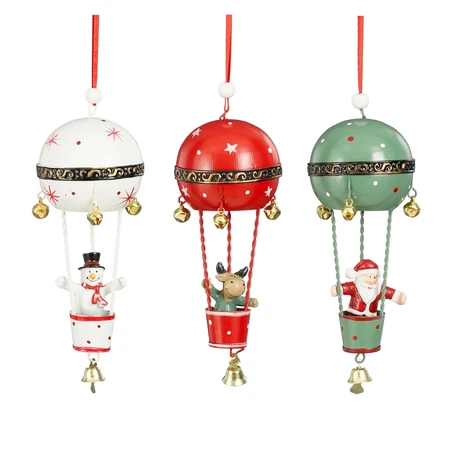 Ornament Hotair Balloon Santa Snowman Deer Red White Green 3 Asst.  L6Xw6Xh16Cm