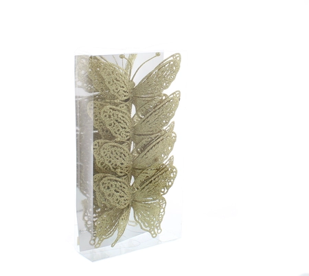 pack of 4 x 15cm gold glitter butterflies