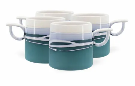 Paul Maloney Pottery Teal S/4 Mugs