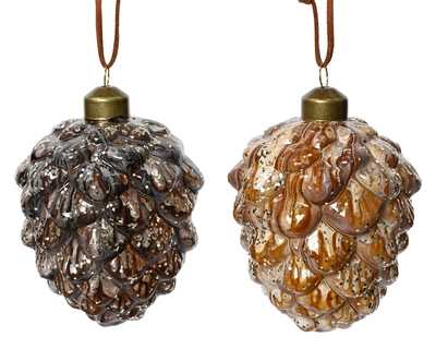 Pinecone Glass W Gold Glitter All Over Asst. dia8-H10cm