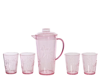 Pitcher  Embossed Palm Fuchsia Clear H.25.5Cm