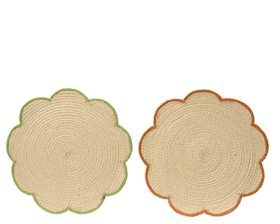 Placemat Flower Placemat Polyester 2Col  dia36.00cm white/green